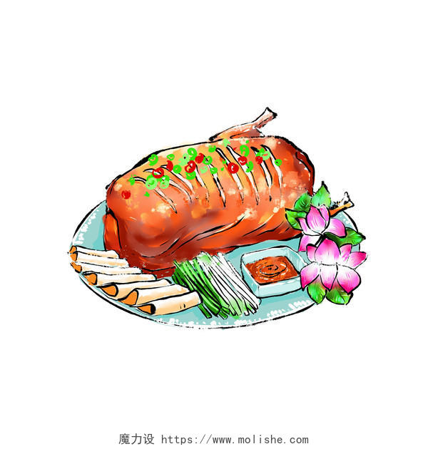 手绘美食插画食物插画烤鸭素材